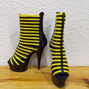 Yellow and black platform heels